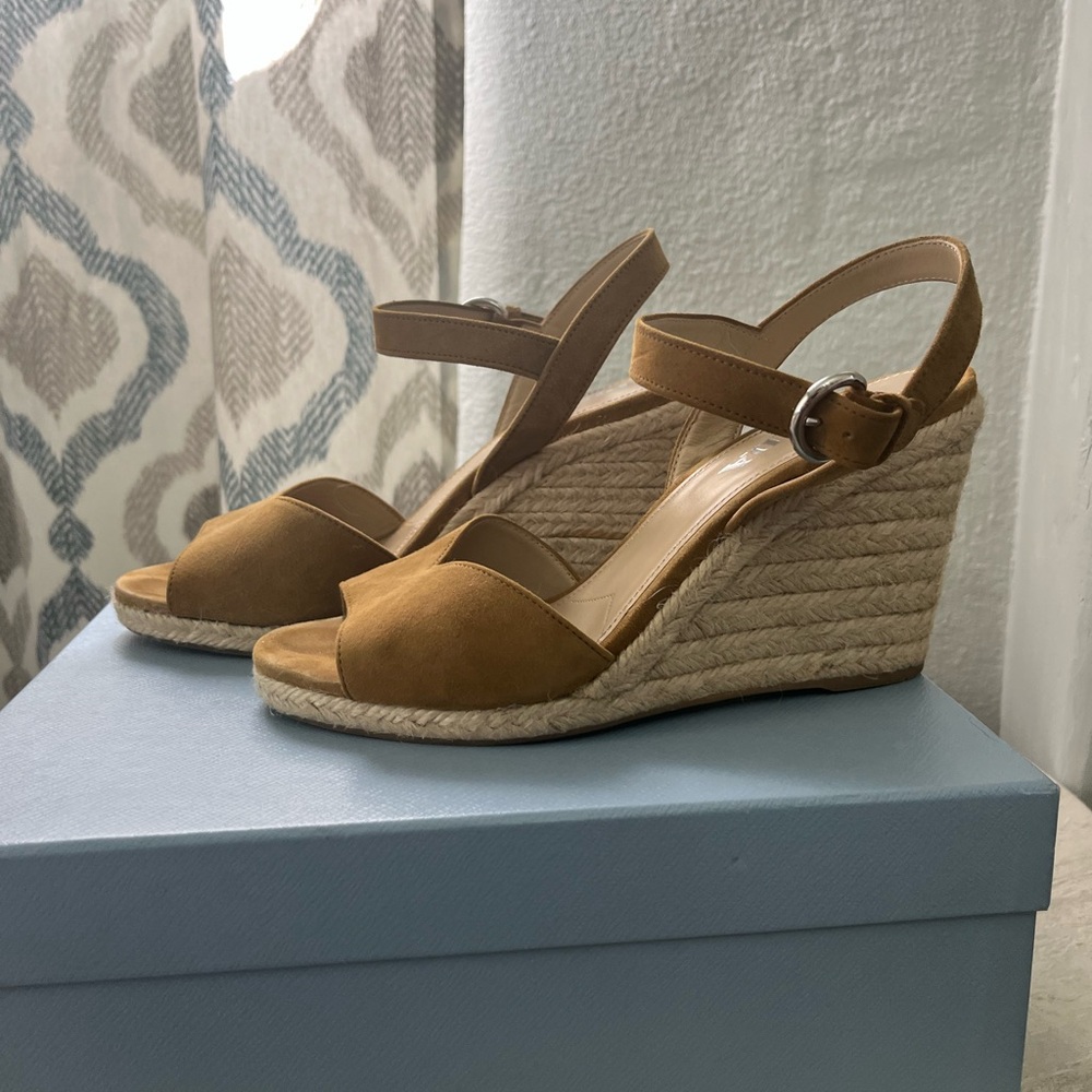 Prada Tan Suede Wedge Sandals - Picture 3 of 6